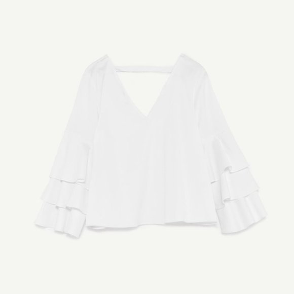 Zara Tops New Zara White Ruffle Open Back Top Blouse S M L Poshmark